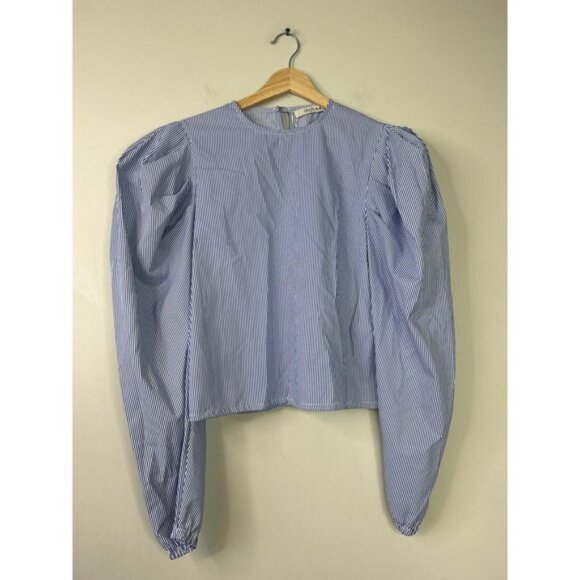 NWT The Femm Poplin Lightweight Puff Sleeves Luella Blouse Blue Size: Medium - Picture 2 of 9